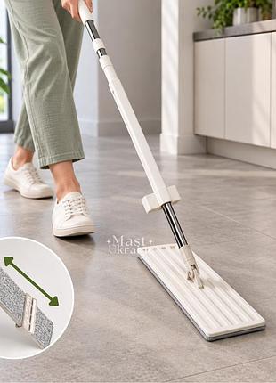 Швабра з віджимом для підлоги та вікон spin mop 360, самовіджимаюча, з 2 насадками з мікрофібри біла, lensp-360-white