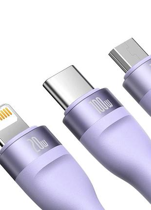 Кабель baseus flash series ⅱ two-for-three charging cable u+c to m+l+c. purple ( ) 4