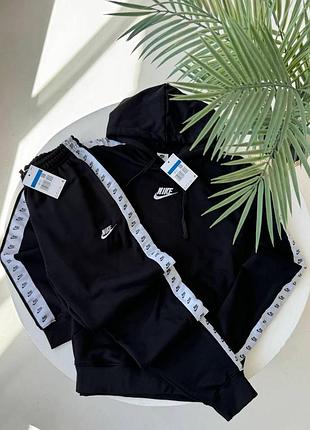 Чоловічий зимовий спортивний костюм nike з лампасами чорний комплект найк худі штани на флісі (b)