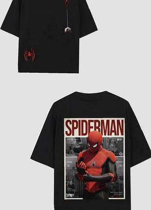 Оверсайз футболка spider-man | чорна футболка з принтом людина-павук | marvel style