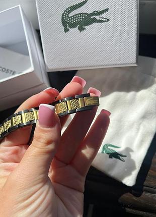 Чоловічий браслет lacoste чорний із золотим — нержавіюча сталь 316l, регульований розмір