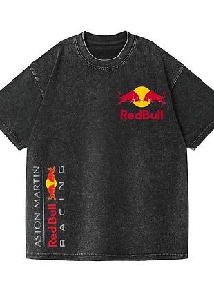 Варена футболка red bull racing aston martin — оверсайз, чорна m, синій