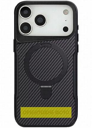 Tpu+pc чехол metal buttons with magnetic fit carbon ring для apple iphone 17 (6.3") черный