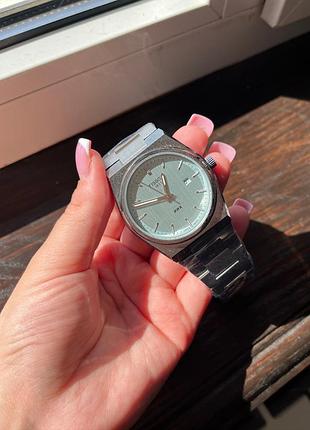 Чоловічий годинник tissot prx 80 green quartz — кварцовий, 40 мм, циферблат тіфані, сапфірове скло, сталевий браслет