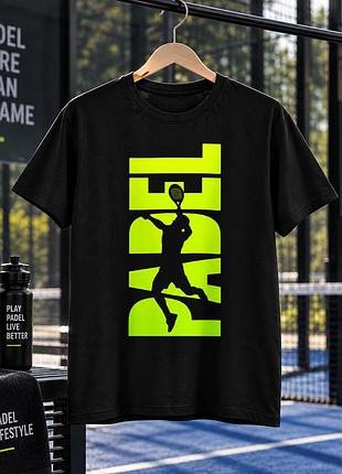 Черная футболка для падела padel с неоновым принтом, спортивная унисекс