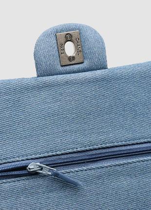 Сумка шанел classic 2.55 small single flap denim/silver 3