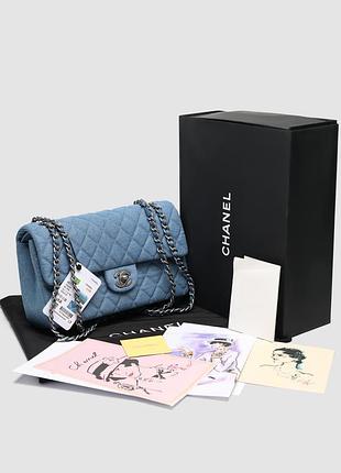 Сумка шанел classic 2.55 small single flap denim/silver 4
