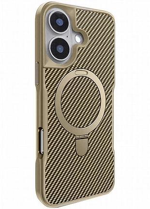 Tpu+pc чехол metal buttons with magnetic fit carbon ring для apple iphone 16 (6.1") золотой