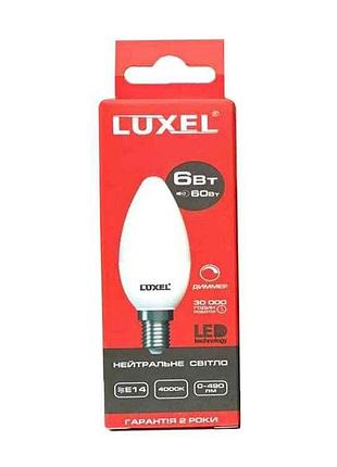 Лампа светодиодная 6w led c37 e14 4000k dimmer (045-ned) тм luxel