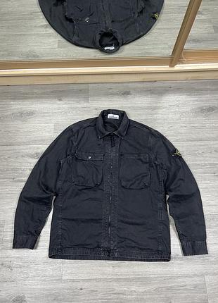 Черная куртка-рубашка stone island овершот стон айленд l легкая базовая ветровка с патчем оригинал кэжуал casual мужская