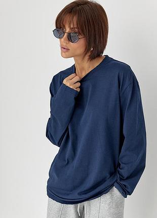 Однотонный базовый лонгслив oversize - темно-синий цвет, one size