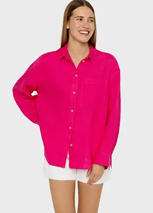 Стильная рубашка из чистого льна от marks &amp; spencer в насыщенном цвете фуксия