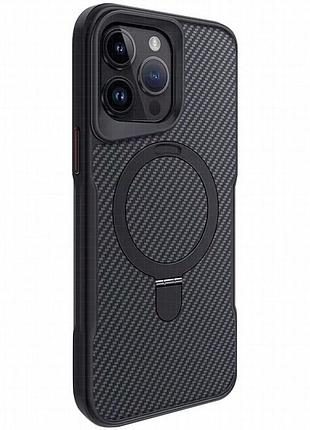 Tpu+pc чехол metal buttons with magnetic fit carbon ring для apple iphone 14 pro max (6.7") черный