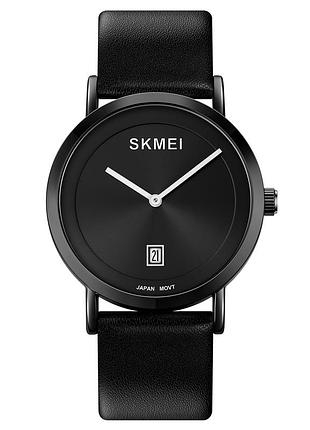 Жіночий годинник skmei 1907bkbk black-black з мінеральним склом та шкіряним ремінцем