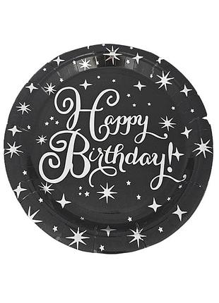 Тарелки бумажные "happy birthday черные с серебром" 10шт tm pelican