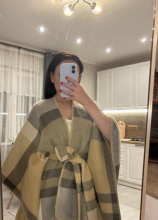 Кардиган пончо в клітинку з поясом, one size / накидка