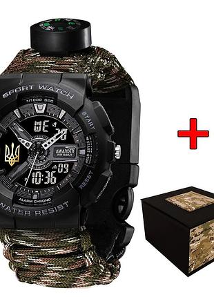 Часы наручный awarder 005p трезуб золото черный паракордовый ремешок camo green + коробка
