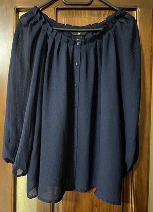 Блуза жіноча h&m розмір xl (eur44) колір темно-синій на ґудзиках рукав 3/4