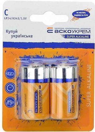 Батарейка щелочная lr14/c 2шт (блистер) тм аско