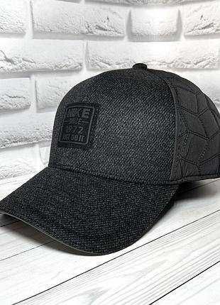 Теплая бейсболка nike с шерсти/плащевки, зимняя кепка с ушками на флисе черная, 58