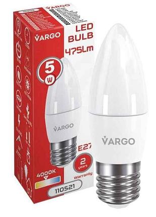 Лампа светодиодная 5w e27 c37 4000k 220v (v-110521) тм vargo