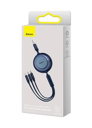 Кабель baseus bright mirror series retractable fast charging data cable usb to m+l+c.. blue ( ) 2