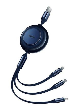 Кабель baseus bright mirror series retractable fast charging data cable usb to m+l+c.. blue ( ) 3