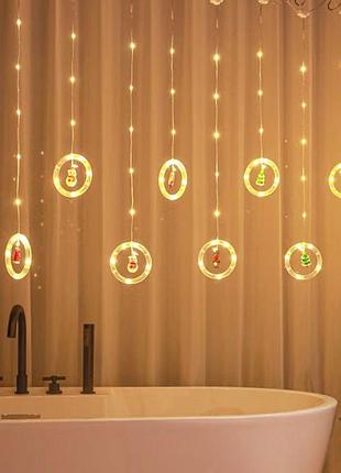 Штора теплая сеть весюльки дед мороз елка снеговик lamp ( )