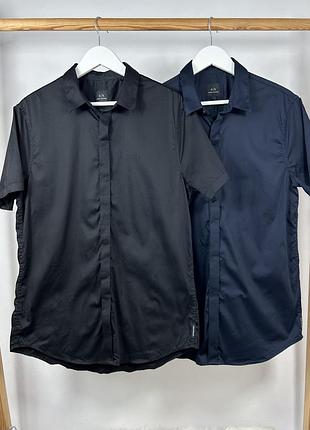 Armani exchange slim black/navy шикарна сорочка на короткому рукаві розмір l