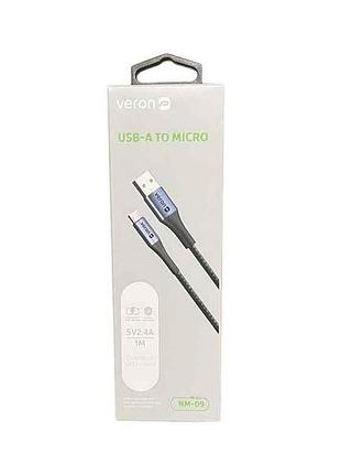 Кабель micro usb 2.4a (1m) nm09 nylon, black тм veron
