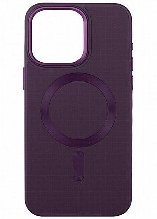 Кожаный чехол bonbon leather metal style with magnetic fit для apple iphone 14 (6.1") фиолетовый / dark purple
