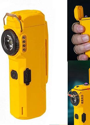 Фонарь multifunctional yellow, li-ion аккум., индикация заряда, зажигалка, зу type-c, box