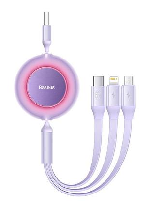 Кабель baseus bright mirror series retractable fast charging data cable usb to m+l+c. purple ( )