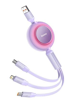 Кабель baseus bright mirror series retractable fast charging data cable usb to m+l+c. purple ( ) 3
