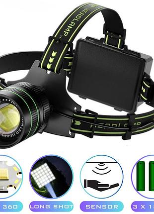 Фонарь налобный, motion sensor,, power bank, зу type-c, zoom, box