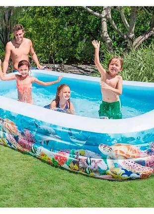 Сімейний надувний басейн intex 58485 «тропічний риф» 305×183×56 см прямокутний басейн для дітей і дорослих