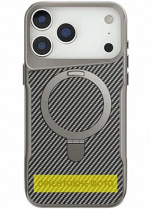 Tpu+pc чехол metal buttons with magnetic fit carbon ring для apple iphone 17 air (6.5") серый