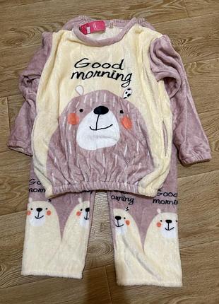 Піжама жіноча тепла з ведмедиком та написом good morning