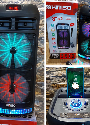 Акустична система kimiso qs / з караоке мiкрофоном usb fm tf з rgb пiдсвiчуванням (4 шт)