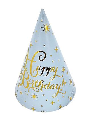 Колпачки бумажные 15сm "happy birthday голубые с золотом " 10шт tm pelican