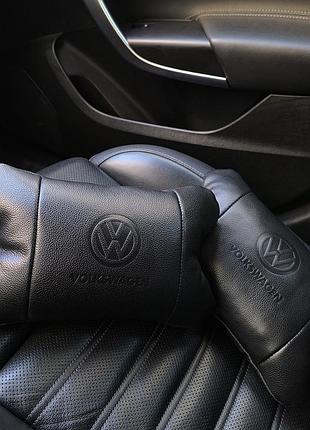 Набор кожаных подушек 2шт - volkswagen на подголовник в машину, автомобильная подушка shop