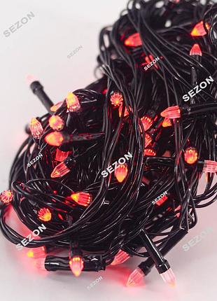 Гірлянда світлодіодна конус led, червоне світіння, чорний кабель