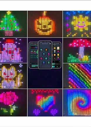 Розумна світлодіодна гірлянда-штора роса «фігури» rgb 3х3 м, led, usb, керування зі смартфона