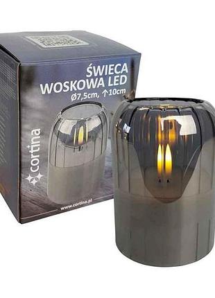 Свеча led стекло серая 7,5*10см (1шт/уп) 13/25/phn тм cortina