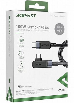Дата кабель acefast c5-03 usb-c to usb-c 100w right angled aluminum alloy (2m) black 4