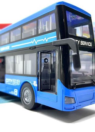 Автобус двоповерховий інерційний rj5504 28,5см, звук, світло, відчиняються двері, гумові колеса 3 кольори