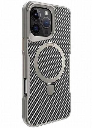 Tpu+pc чехол metal buttons with magnetic fit carbon ring для apple iphone 16 pro (6.3") серый