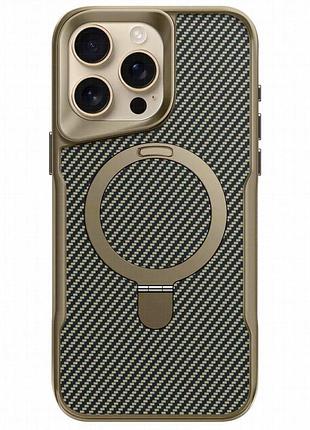 Tpu+pc чехол metal buttons with magnetic fit carbon ring для apple iphone 15 pro max (6.7") золотой