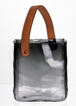 Скляна ваза сумочка з ручкою 16×8×18.5 (см) декоративна сірий hp-19-156-2