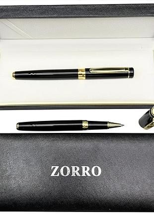 Ручка роллерная zorro в подарочной коробке (черная с золотистыми вставками)